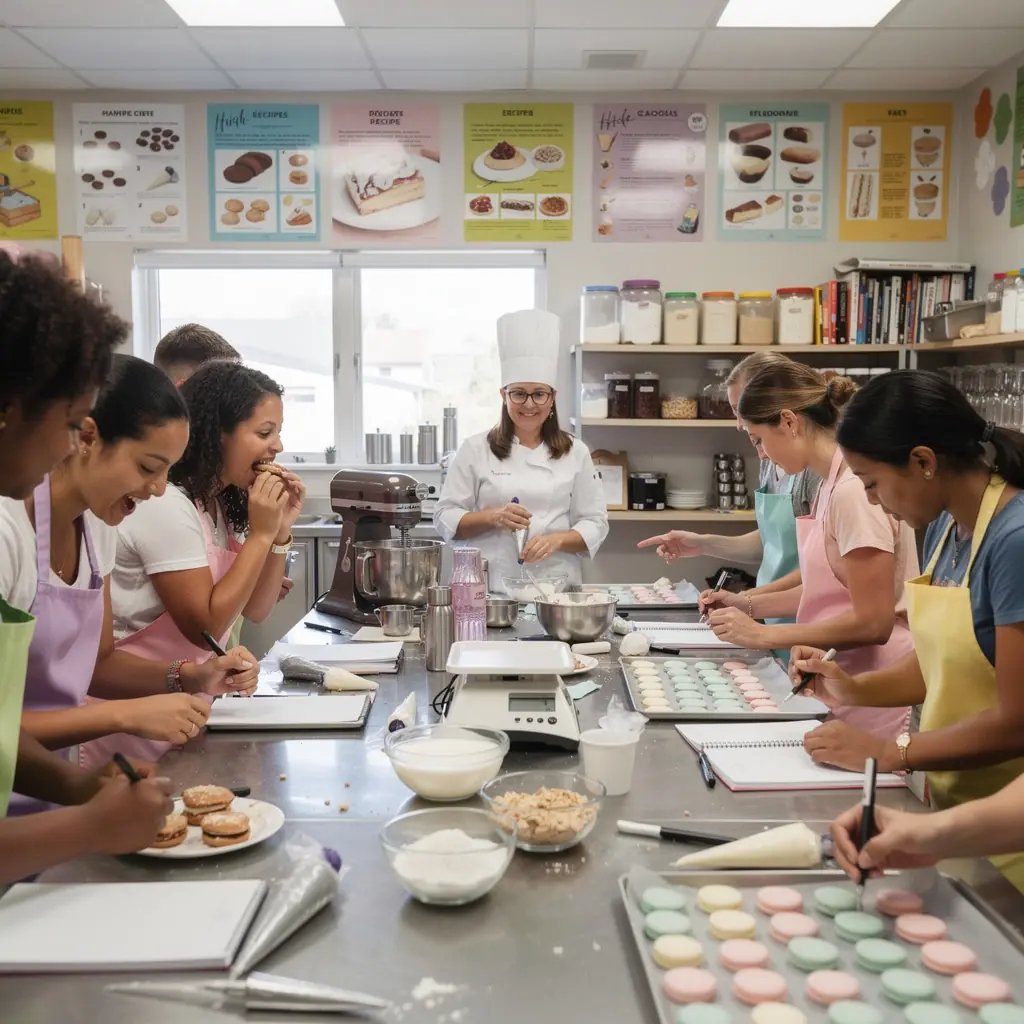 Schüler arbeiten gemeinsam an einem Rezept und tauschen Ideen in der Küche aus.