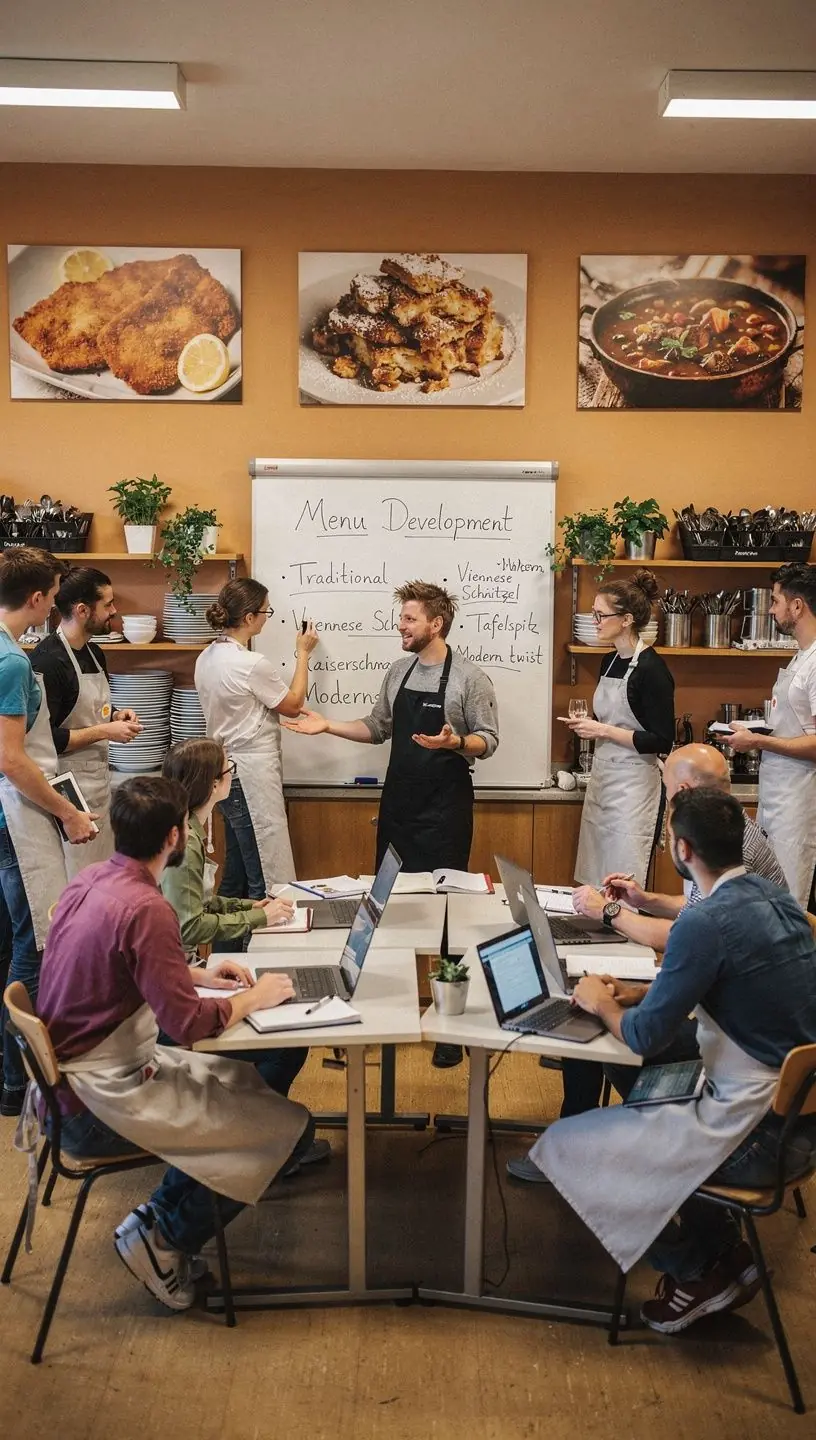 Schüler arbeiten gemeinsam an einem Rezept und tauschen Ideen in der Küche aus.