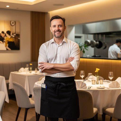 Ein Kochschüler übt das Anrichten eines Gerichts auf einem Teller mit kreativen Garnierungen.